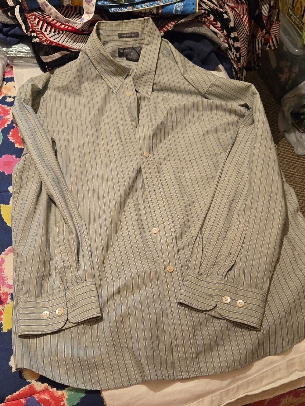Saddlebred Light Green Shirt with Navy Pinstripes